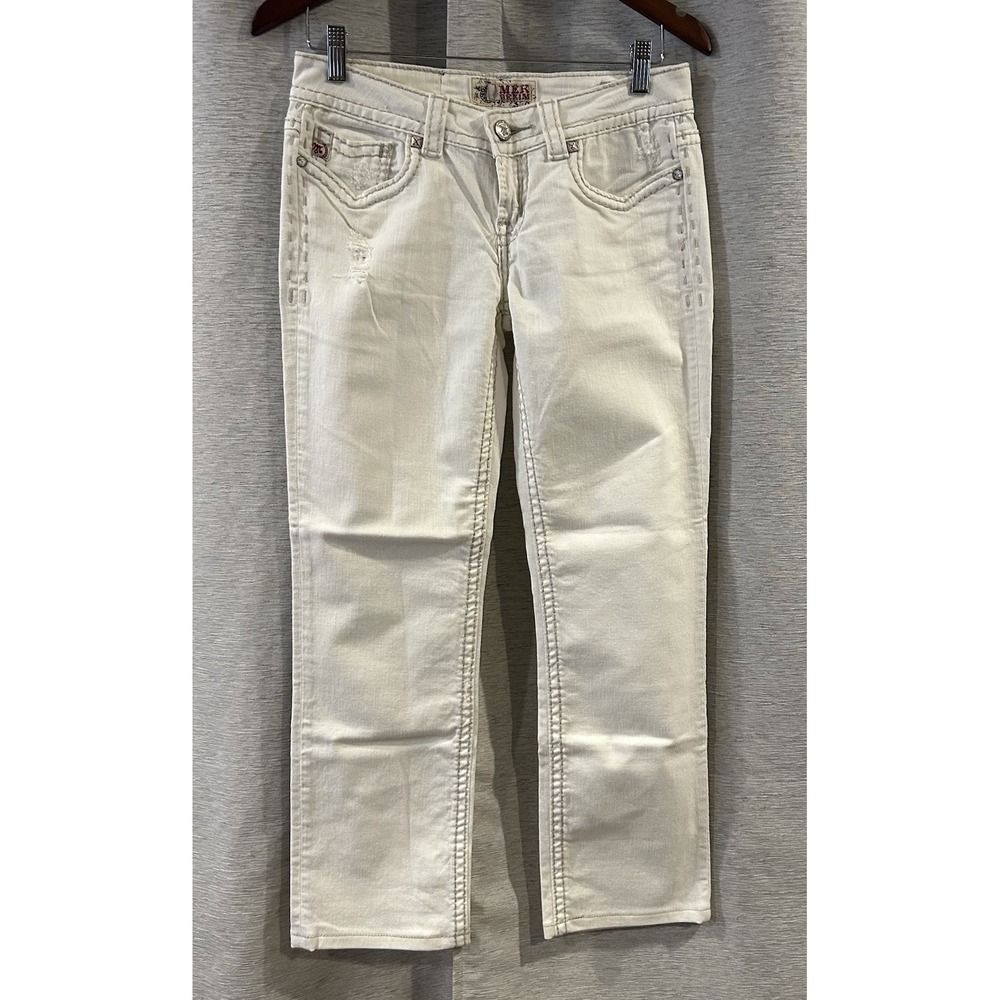 MEK Denim DALLAS White Jeans size 28X34 Stretch Straight Distressed